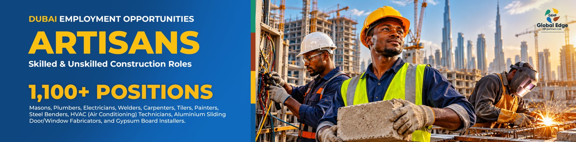 Dubai Employment Opportunities - Artisans: 1,100+ skilled and unskilled construction positions